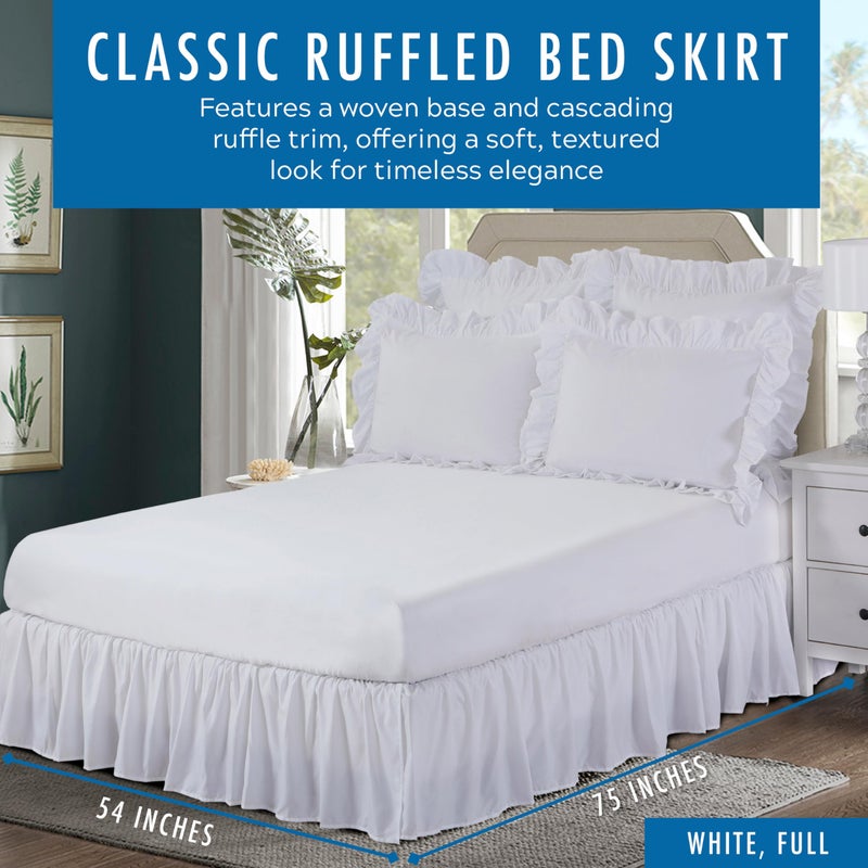 FRESH IDEAS Ideas Bedding Ruffled Bed Skirt, Classic 14â€ Drop Length, Gathered Styling, Full, White FRE30114WHIT02 - Image 2